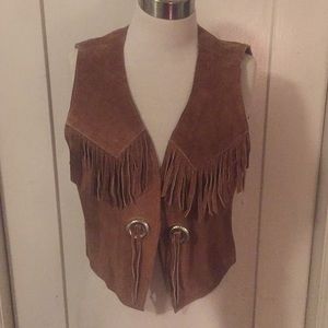 Vintage Brown Leather  Fringed Vest